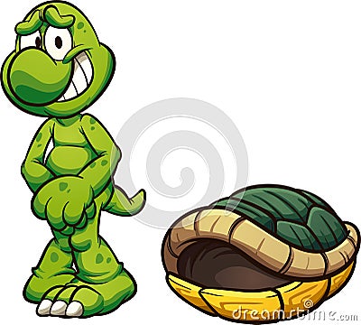 Naked cartoon turtle out of itâ€™s shell Vector Illustration